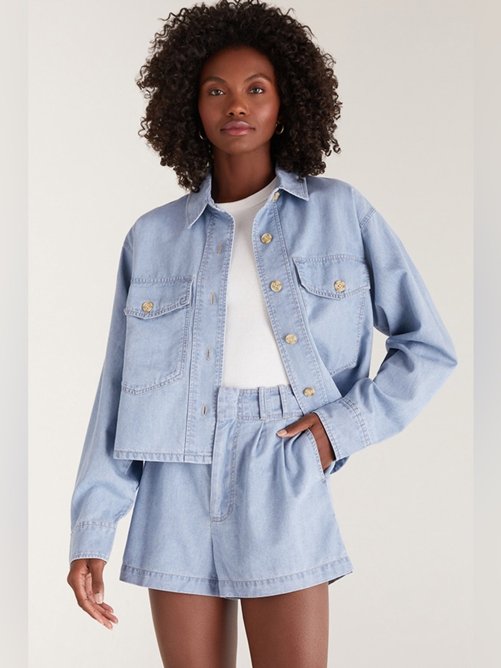 Z Supply Sunseeker Chambray Jacket Shirt Light Chambray L